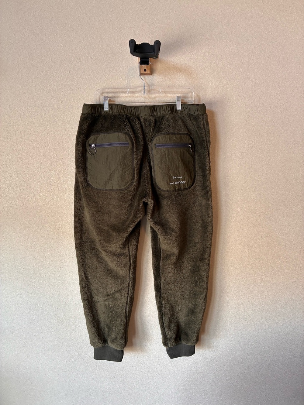 Barbour Olive Green Fleece and Nylon Panel Joggers - Picture 2 of 6